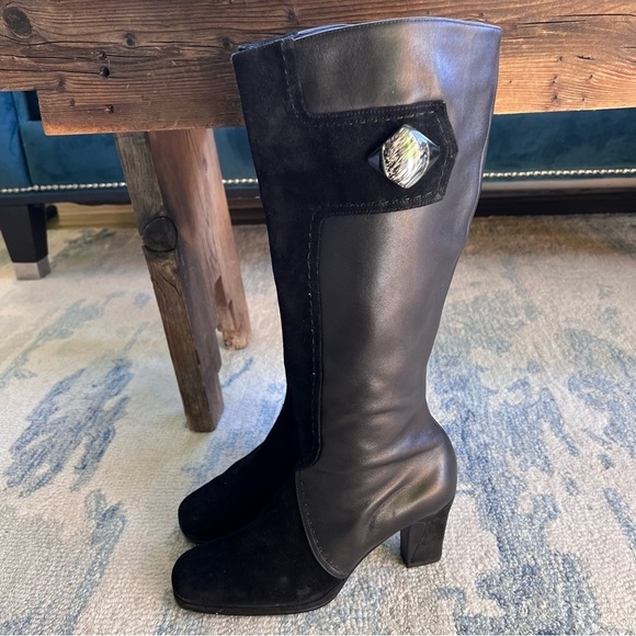 Aerosoles Comfort Button Black Leather Square Toe High Heel Side Zip Boots 8.5 - Picture 2 of 13